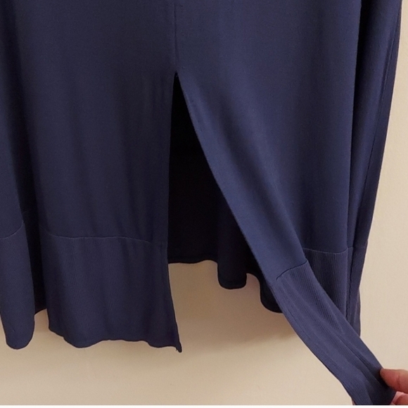 LOGO BY LORI GOLDSTEIN Navy Blue Pullover Short Sleeve Split Back Tunic - Picture 11 of 13